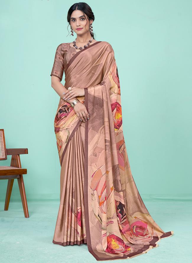 Soft Crepe Peach Casual Wear Printed Saree